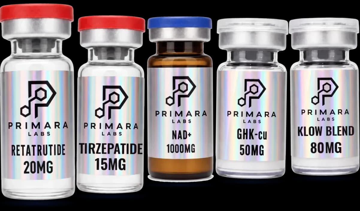 Retatrutide 20mg, Tirzepatide 15mg, NAD+ 1000mg, GHK-Cu 50mg, KLOW Blend 80mg vials
